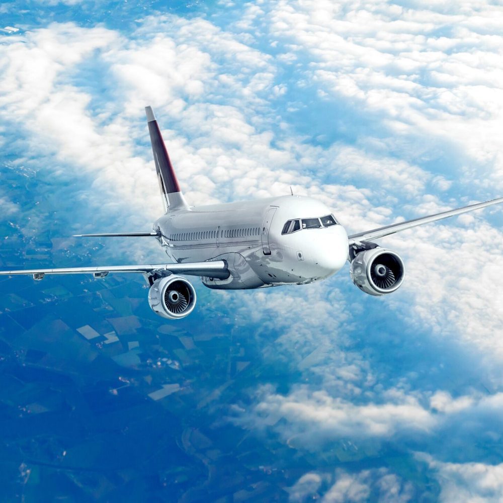 Commercial airline gaining altitude after take-off in the Greater Los Angeles area.